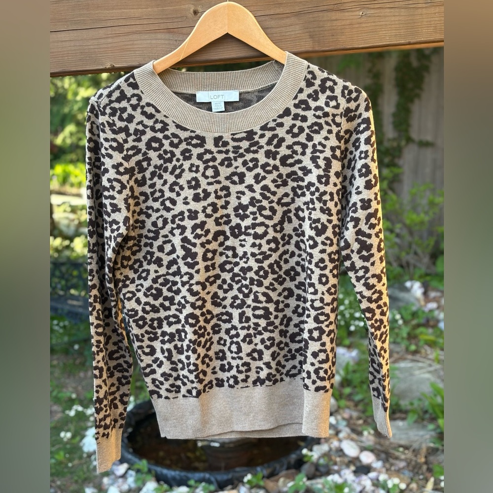 LOFT Print Sweater, animal print, Brown, Black, Leopard Print Luxe Knit Sweater